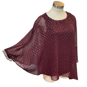 Frank Lyman Top Layered Sheer Metallic Rhinestone Burgundy Sz. 8